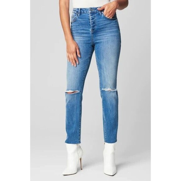 BLANKNYC The Madison Crop Jeans In Saw You There  BLUE SIZE 27 Skinny Raw Hem - Picture 2 of 2